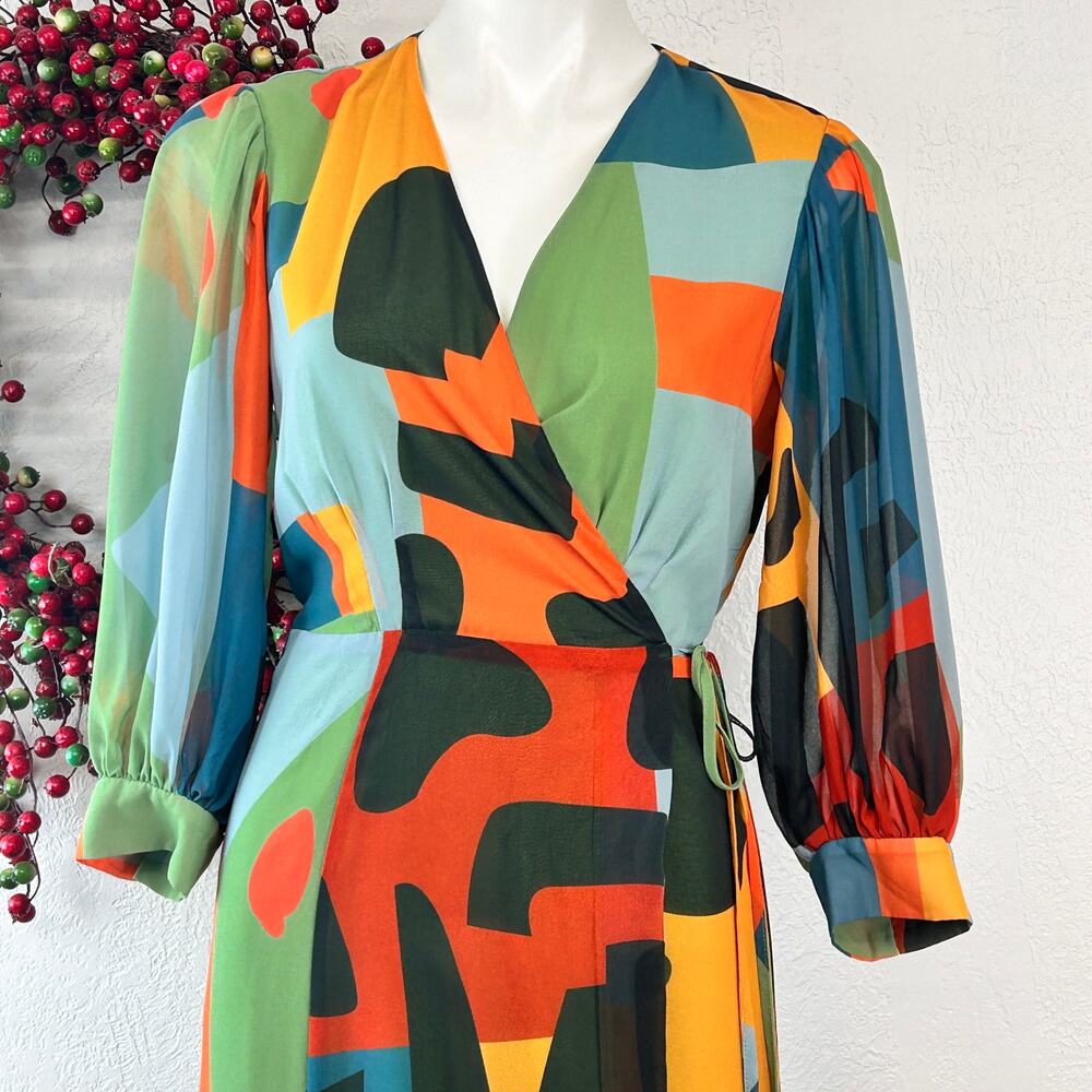 Hutch Multicolor Abstract Print Maxi Dress - Green, Blue, Orange - Picture 3 of 7